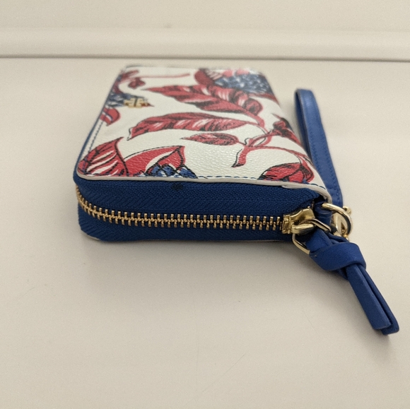 EUC! Tory Burch Red, Blue, White Floral Wristlet Wallet Zip Around - Picture 10 of 15